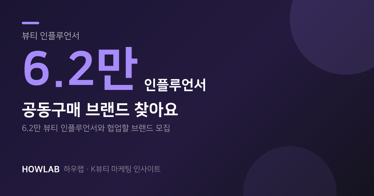 6.2만 뷰티 인플루언서와 공동구매 할 브랜드를 찾습니다